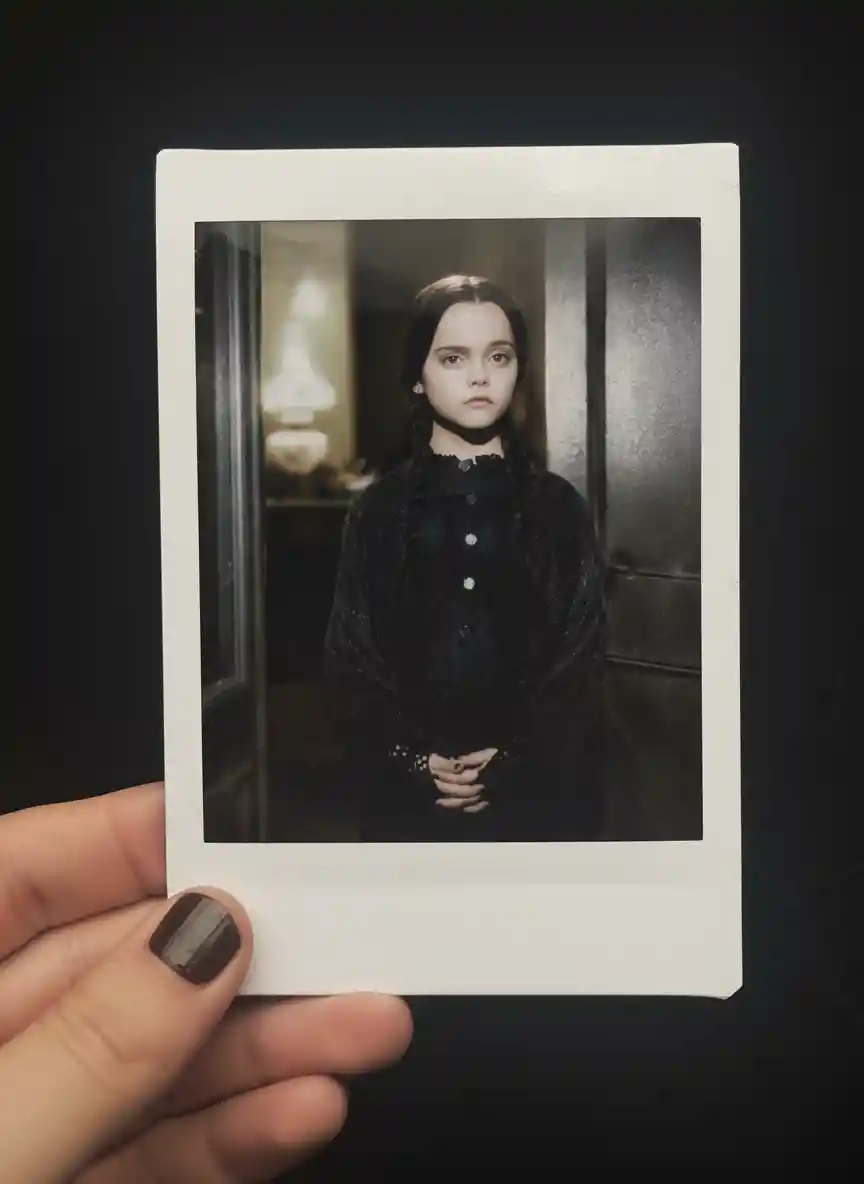 Selfie-Porträt im Polaroid-Stil in einer Menschenhand