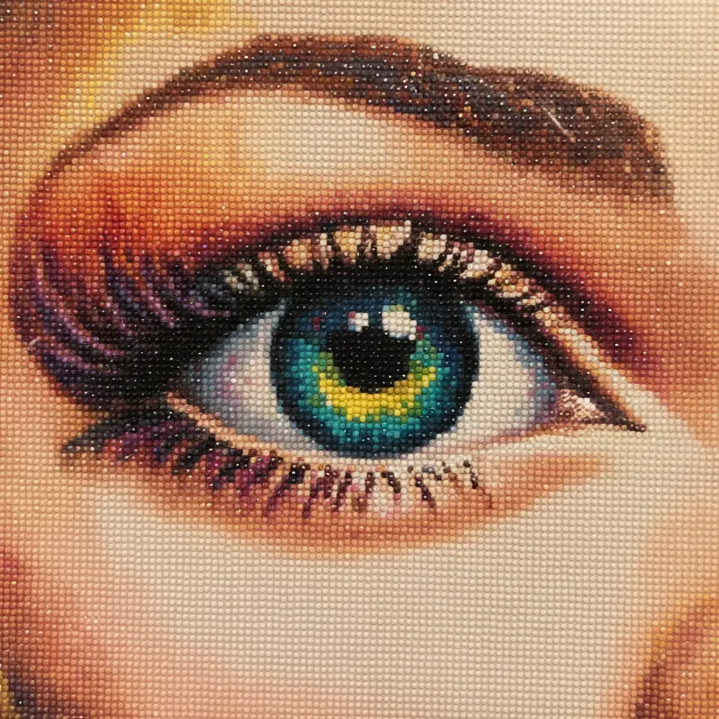 カラフルなドット模様の人間の目の超クローズアップポートレート