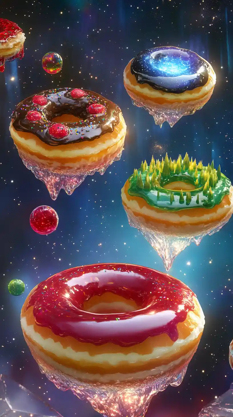 在宇宙中盤旋的甜甜圈，化作奇幻微型小世界