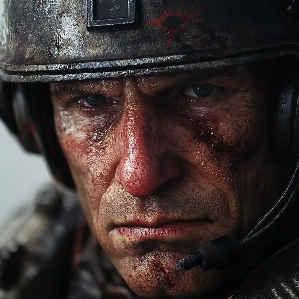 Close up portrait of a scarred modern warrior