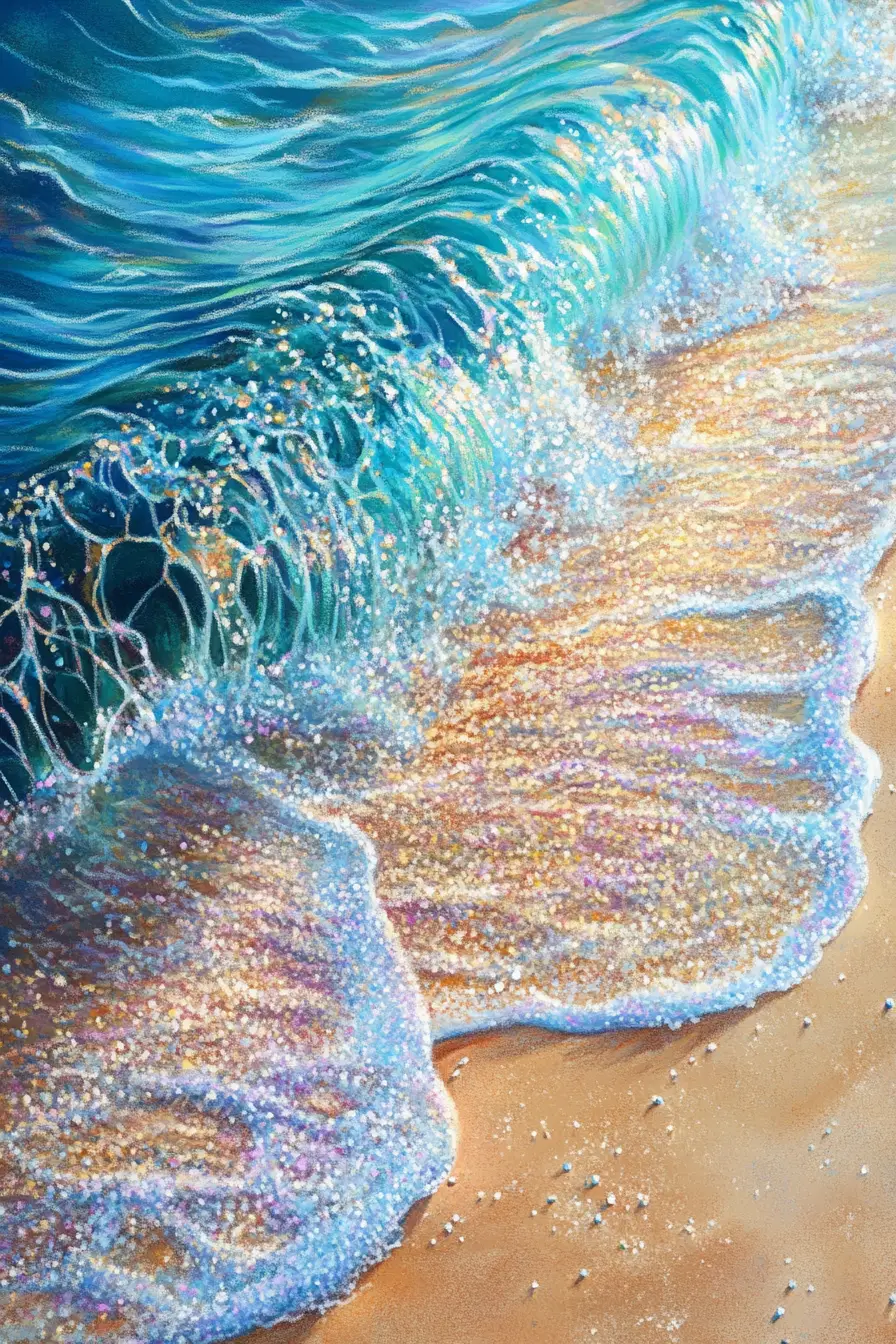 海浪特寫油性粉彩畫