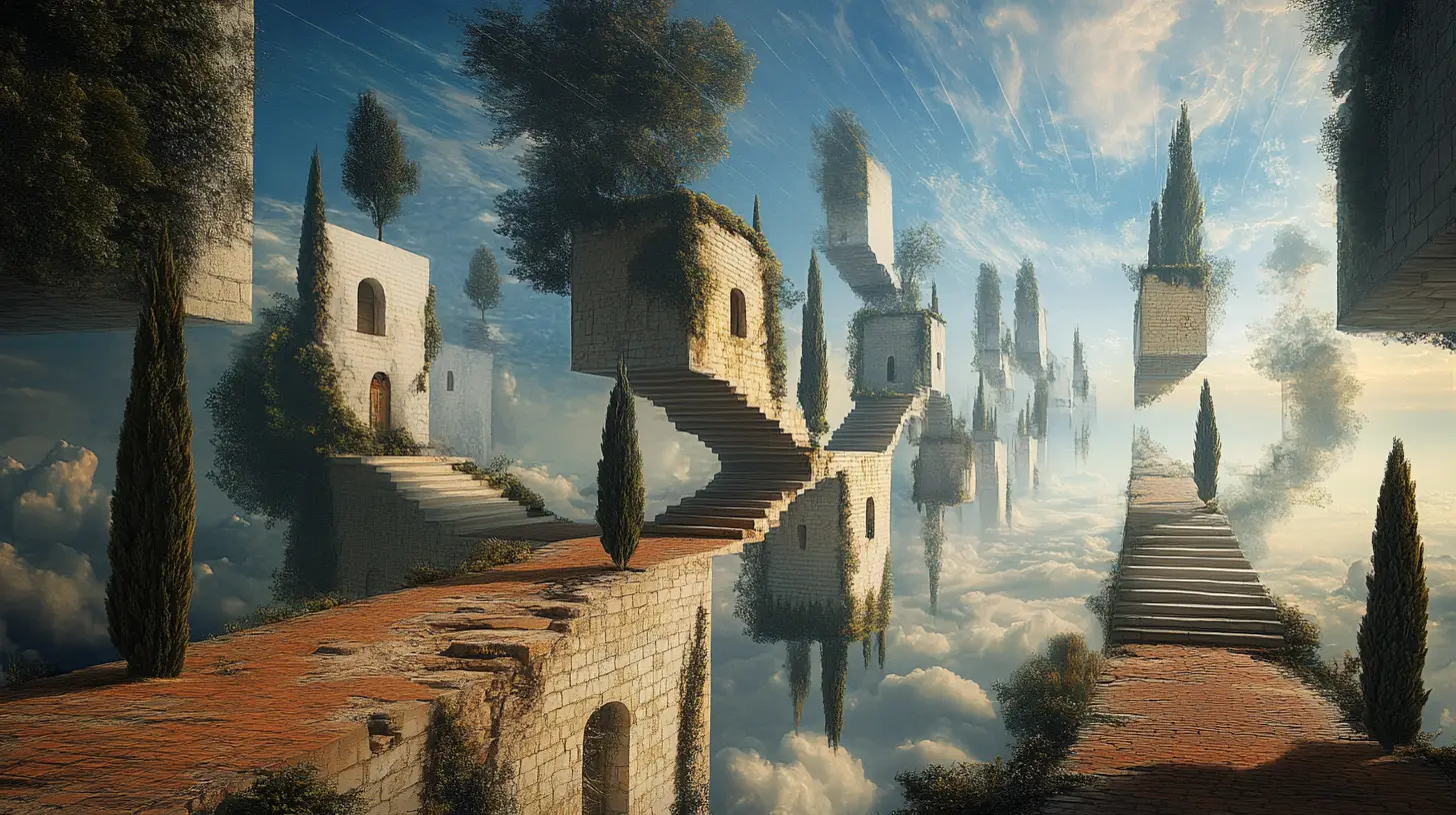 Opera d’arte surreale di illusioni con molteplici scene visive cangianti