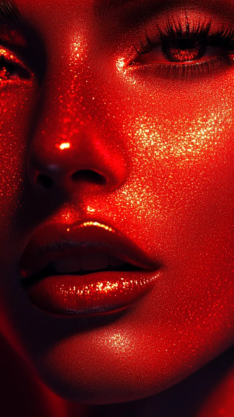 極簡紅色3D華麗女人臉肖像