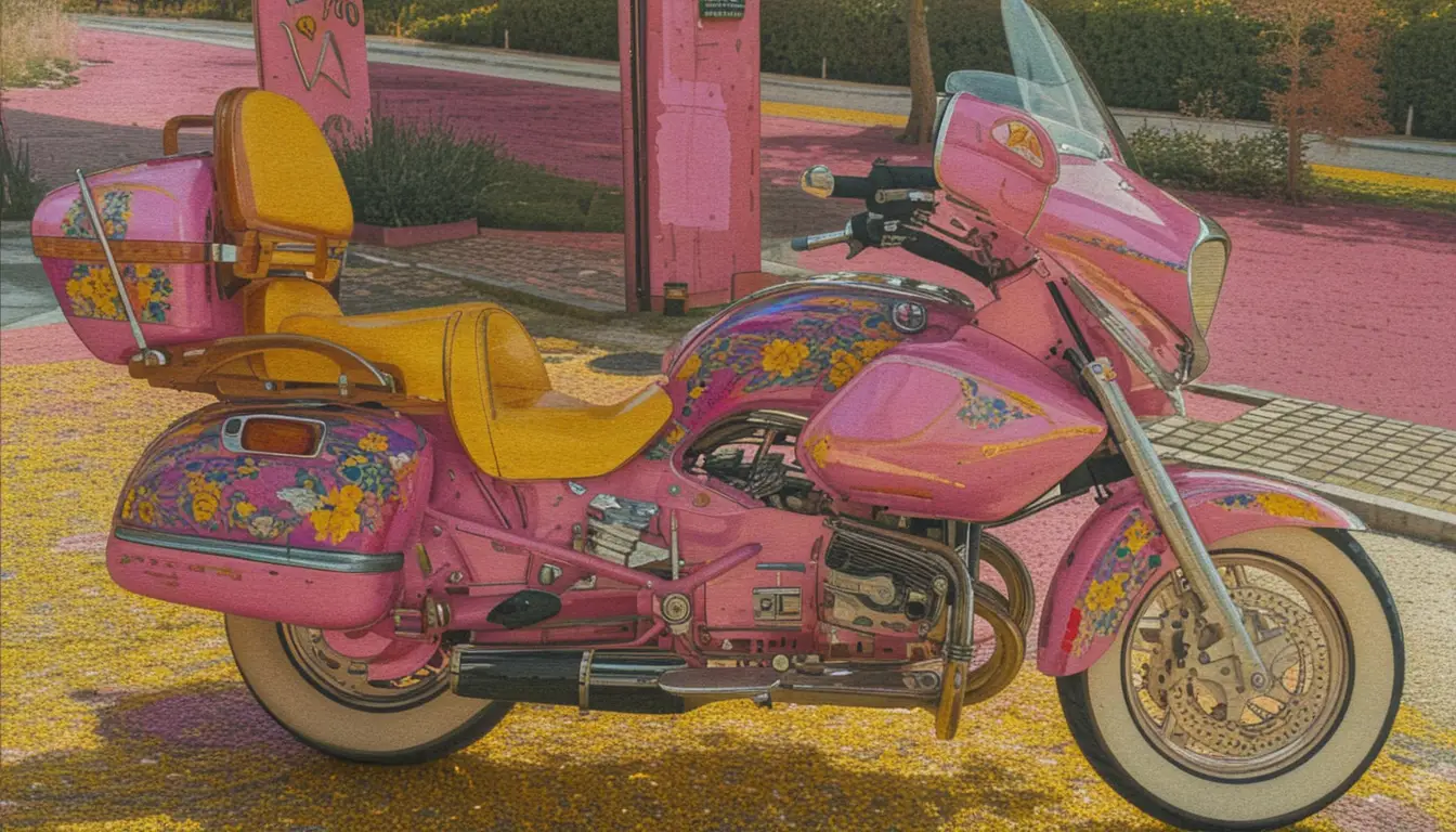 Jeune femme élégante à moto en robe fleurie