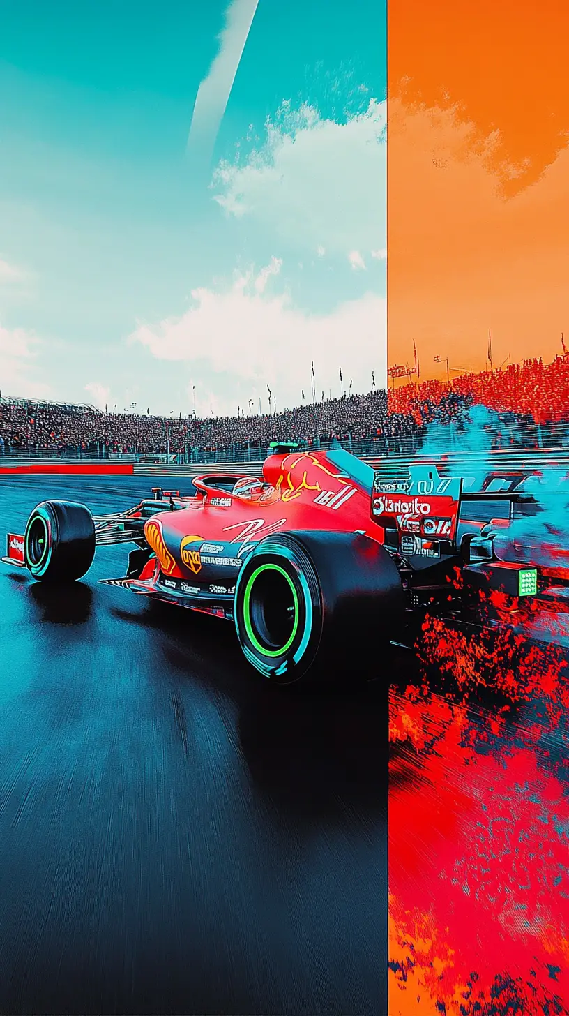Voiture rouge de Formule 1 fonçant à grande vitesse vers la caméra