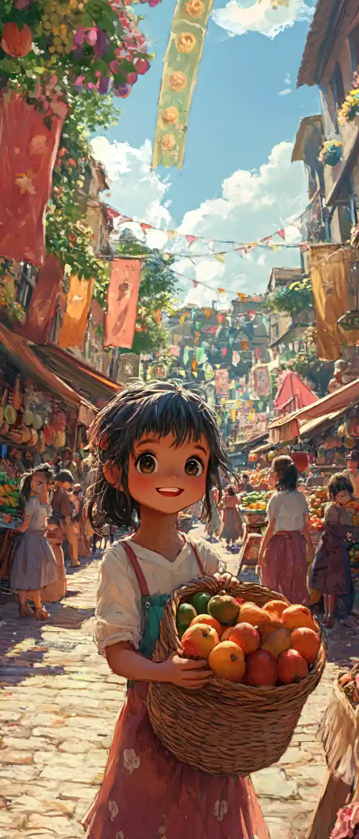 Bambino anime che festeggia in un vivace festival del raccolto del villaggio