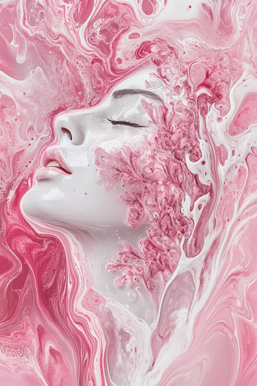 Abstraktes Liquid-Porträt mit floralen Marmorierungs­mustern