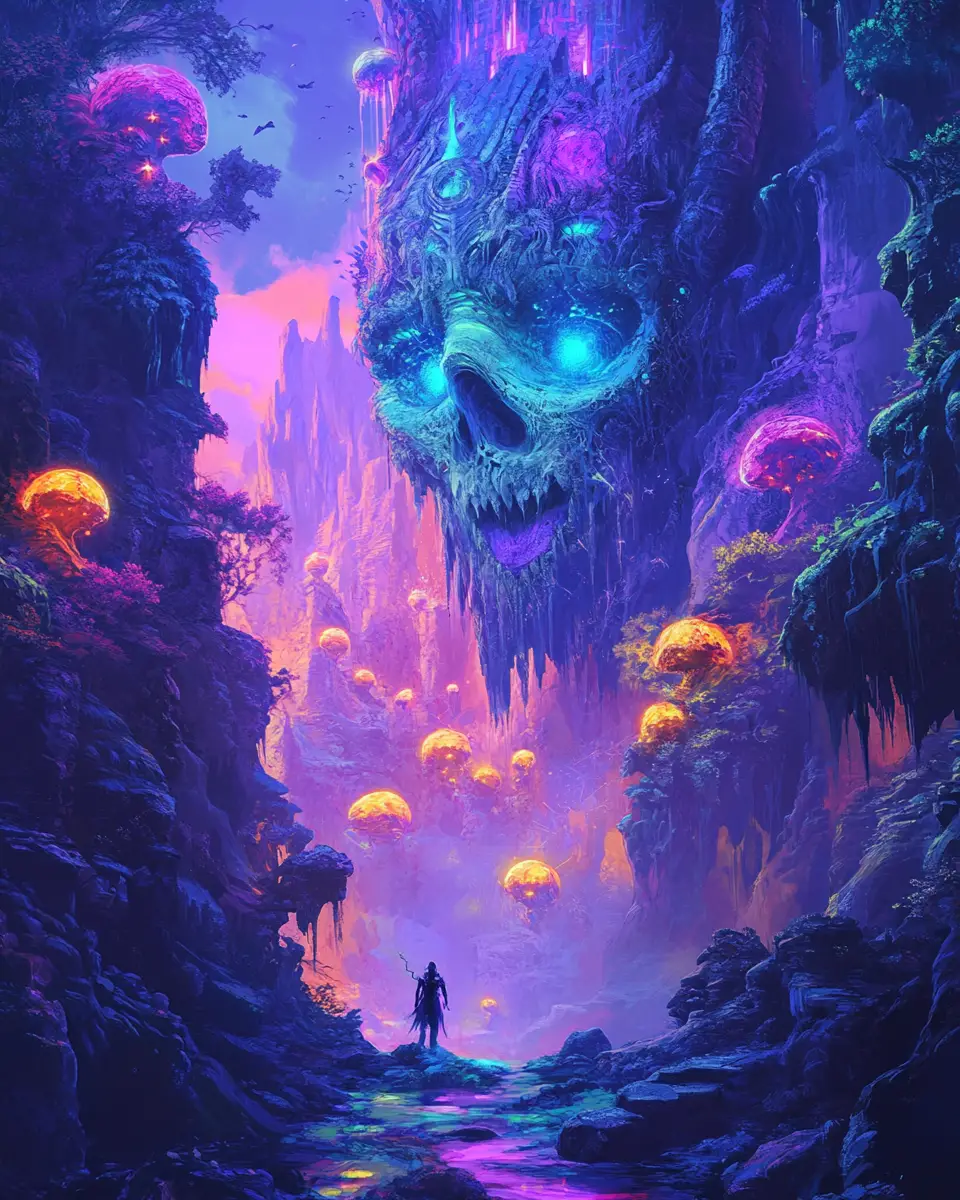 謎めいた悪魔的存在がいるシュールなネオン風景