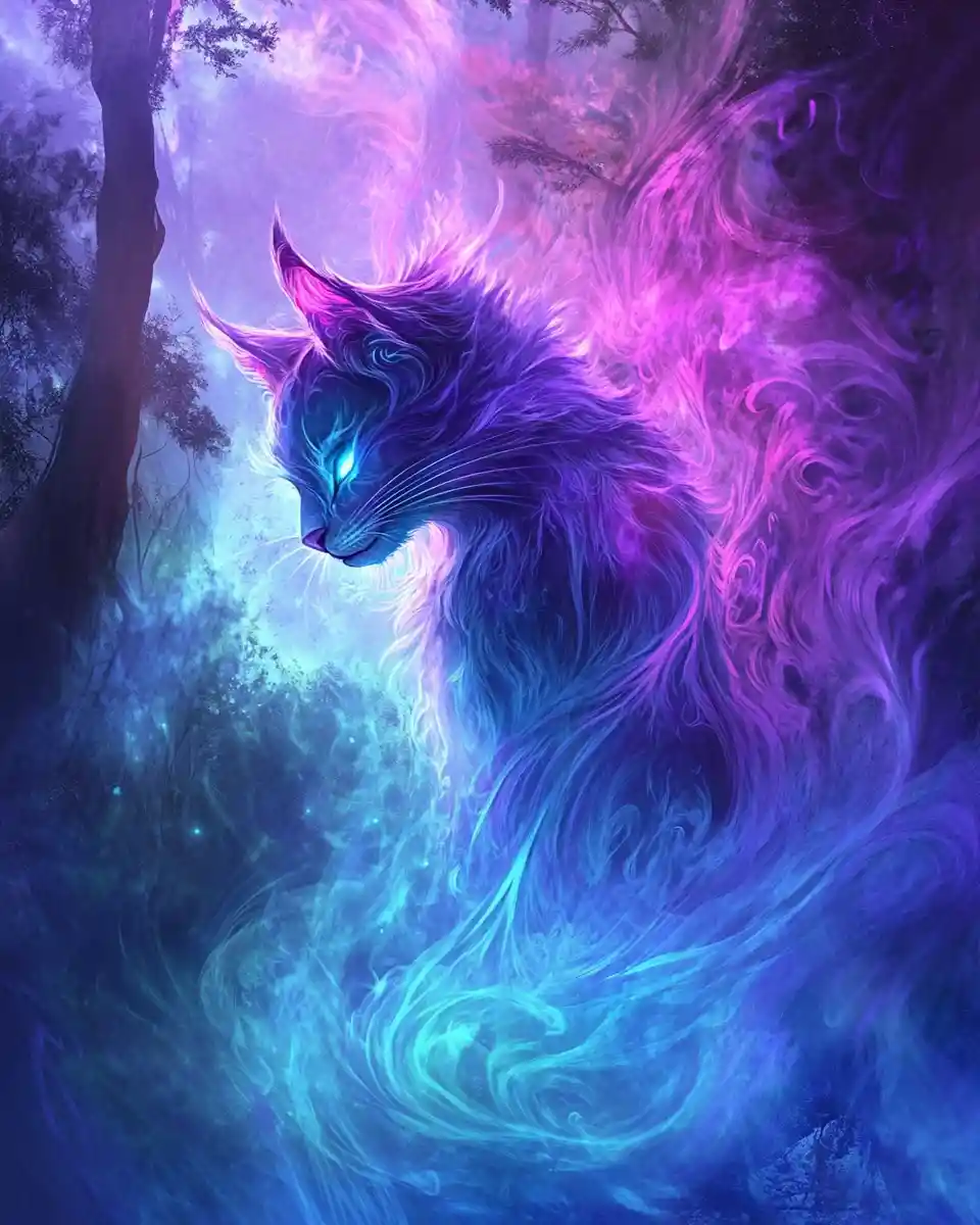 Mystical fox spirit in an enchanted misty forest