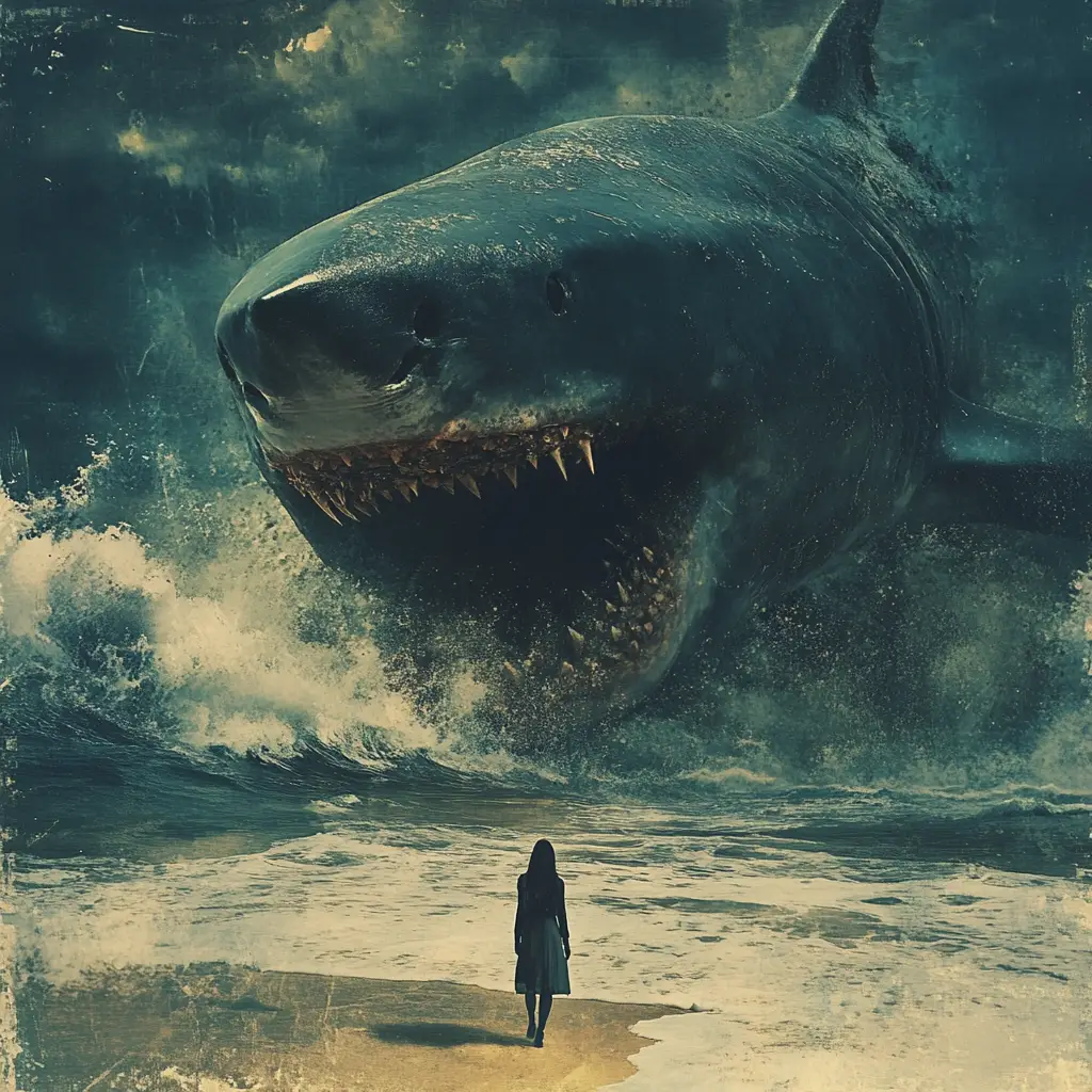 深海混沌中的超現實極簡鯊魚拼貼