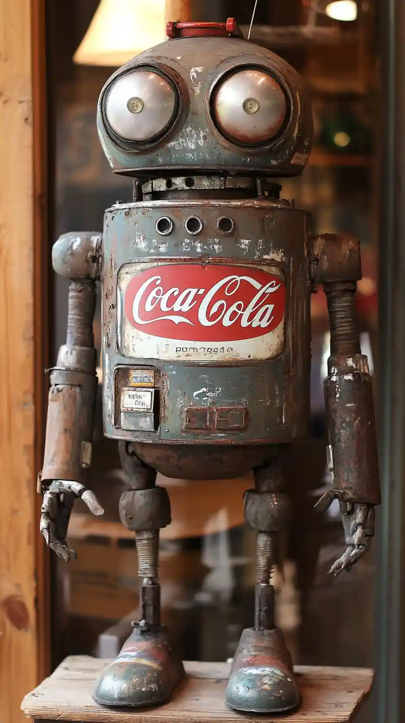 Antiker Verkaufsautomaten‑Roboter in einem modernen Büro