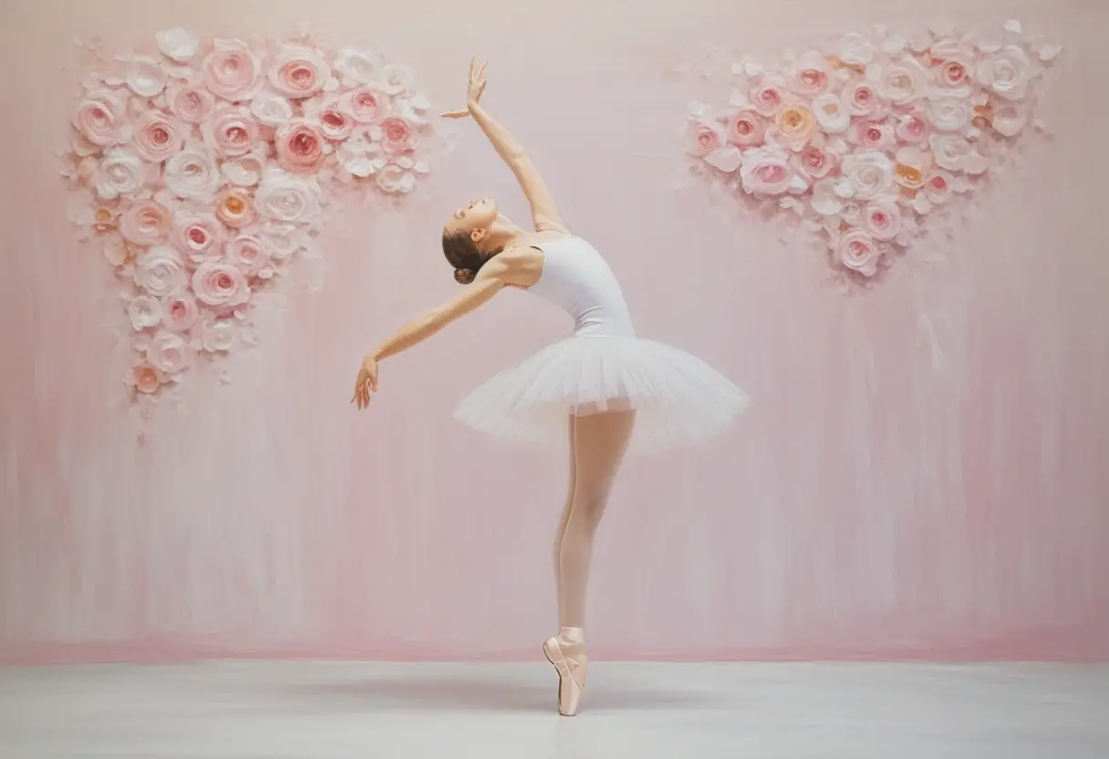 Elegant ballerina in classic tutu on romantic stage