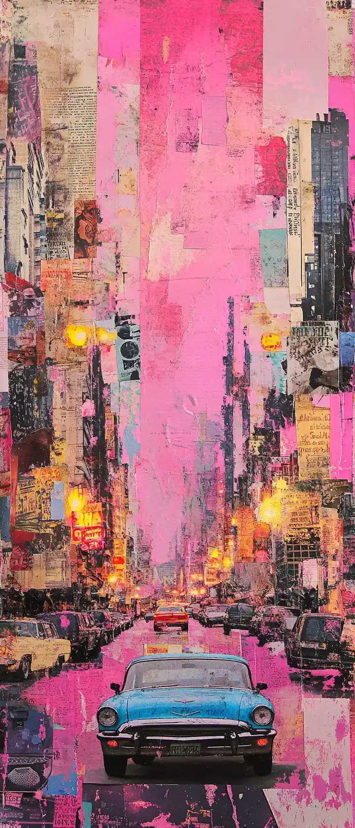 Collage Of Vintage Photos With Neon And Watercolor Accents