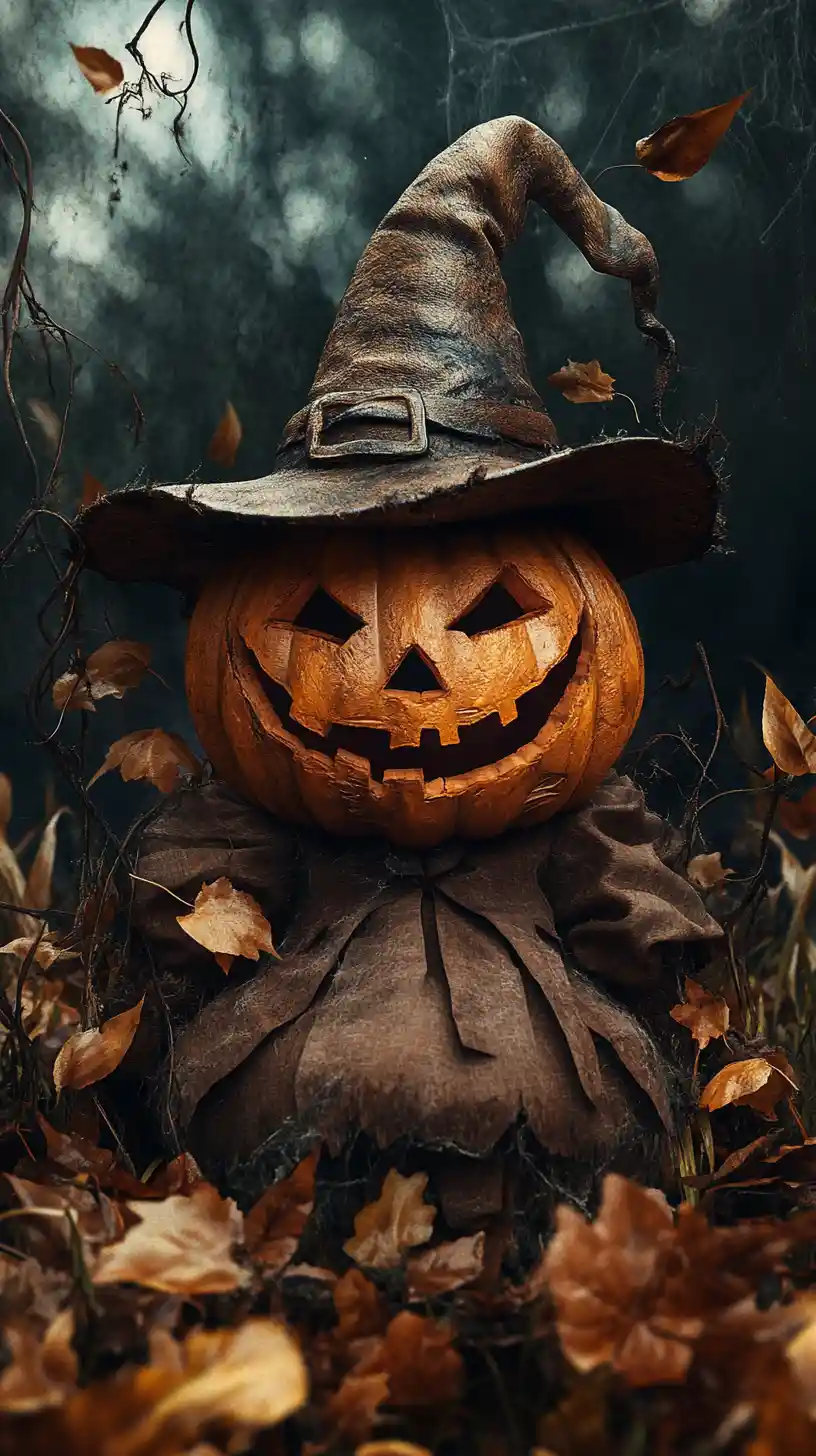 Citrouille d’Halloween effrayante dans une scène de champ de maïs sombre