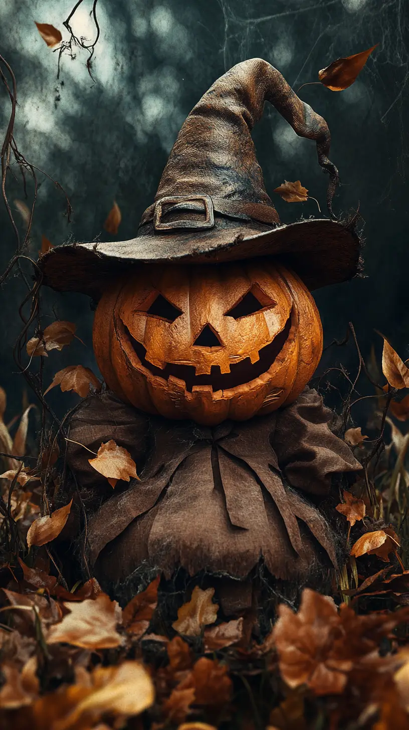 Abóbora de Halloween assustadora em uma cena de milharal escuro