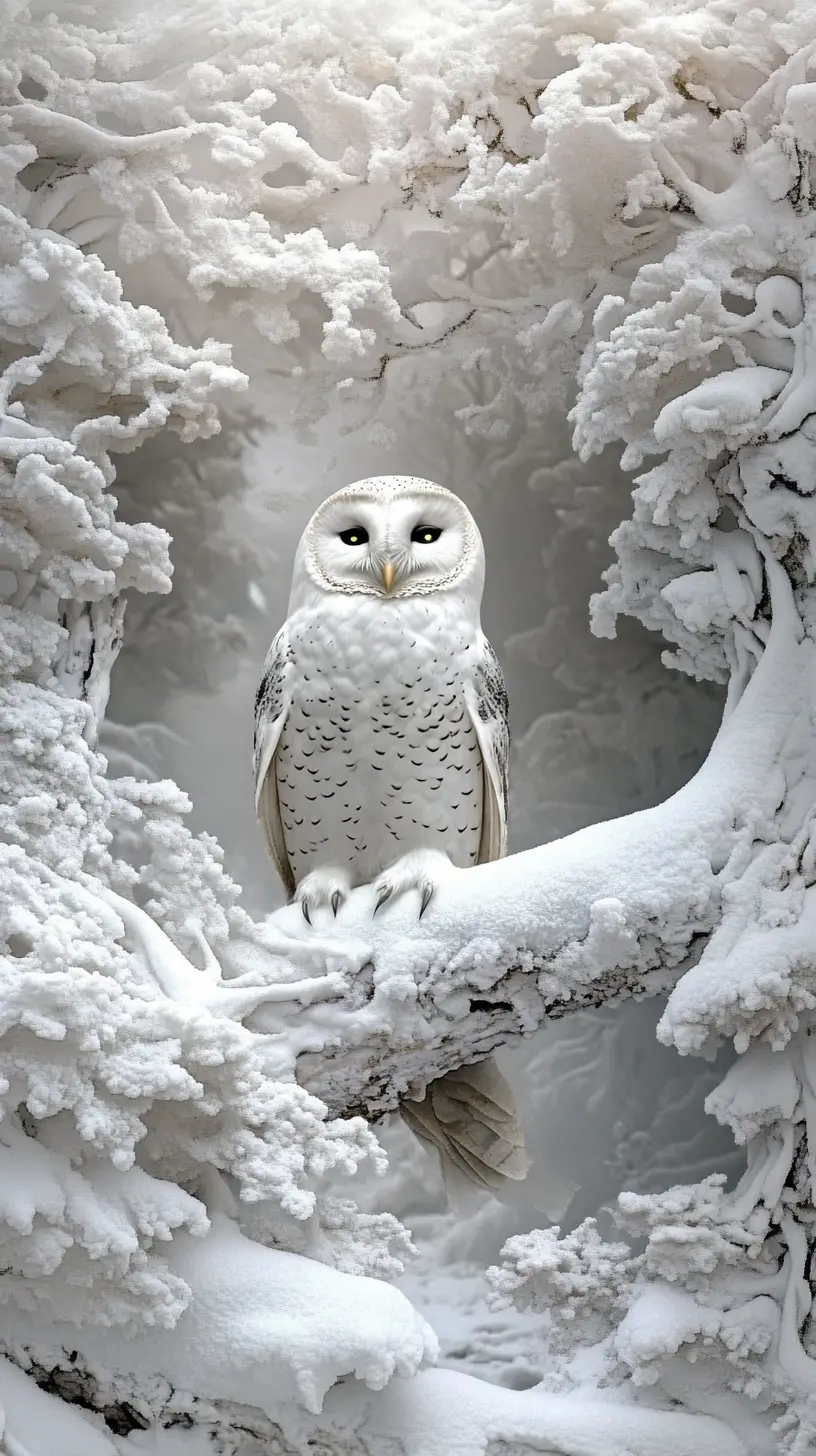 Surreal snowy owl illusion in a multi layered scene