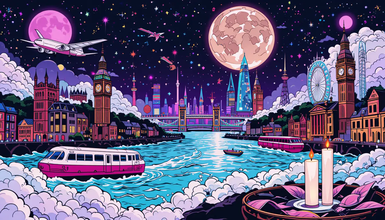 倫敦與世界地標的夢幻音樂插畫