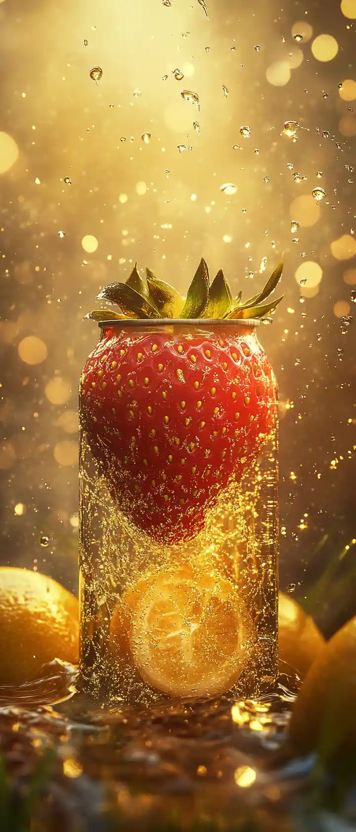 Mockup di lattina di soda con schizzi d’acqua e limoni all’aperto