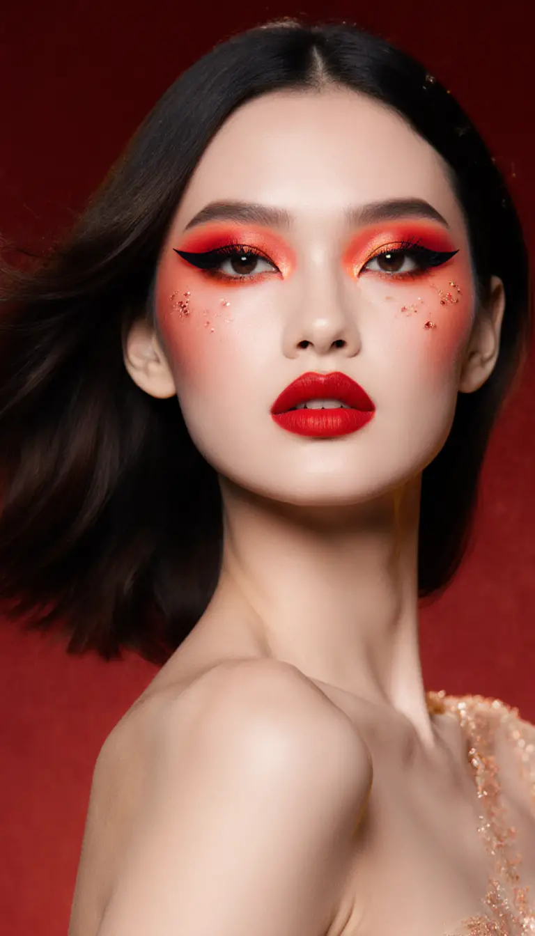 魅惑時尚女子搭配創意紅色妝容