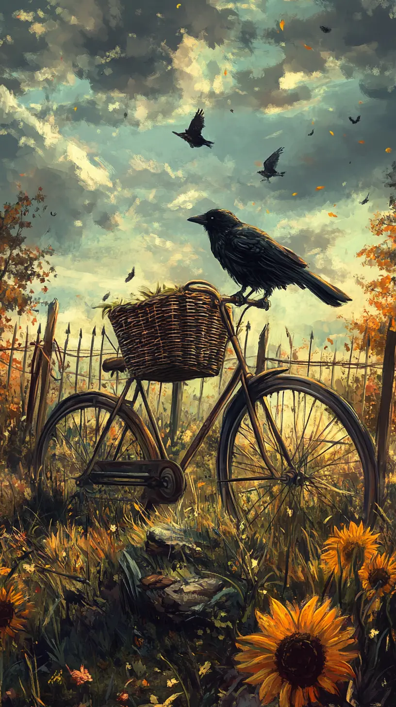 Fahrrad mit Korb im Blumenfeld im Freien