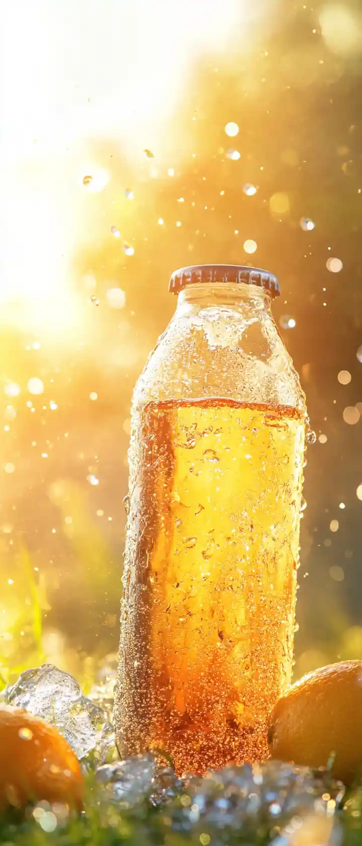 Mockup di lattina di soda con schizzi d’acqua e limoni sull’erba