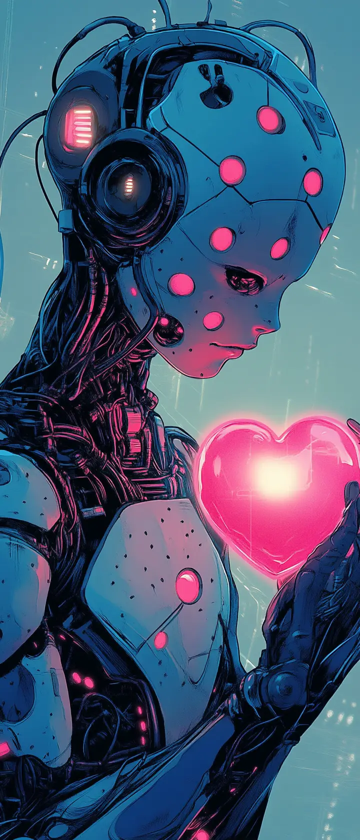 Futuristischer Anime-Roboter mit leuchtendem Herz Illustration