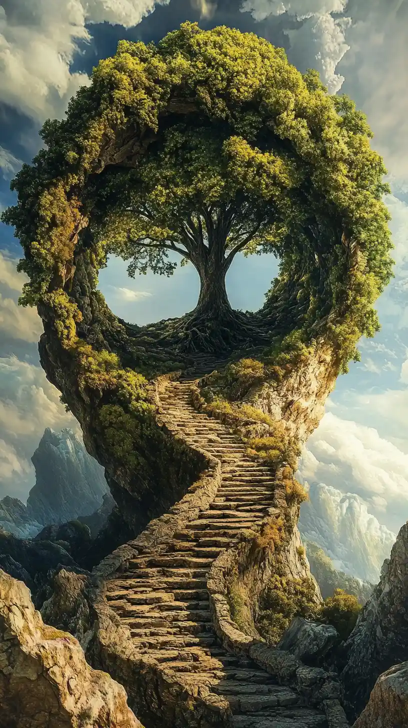 Illusione surreale di una scena dell'albero della vita in trasformazione