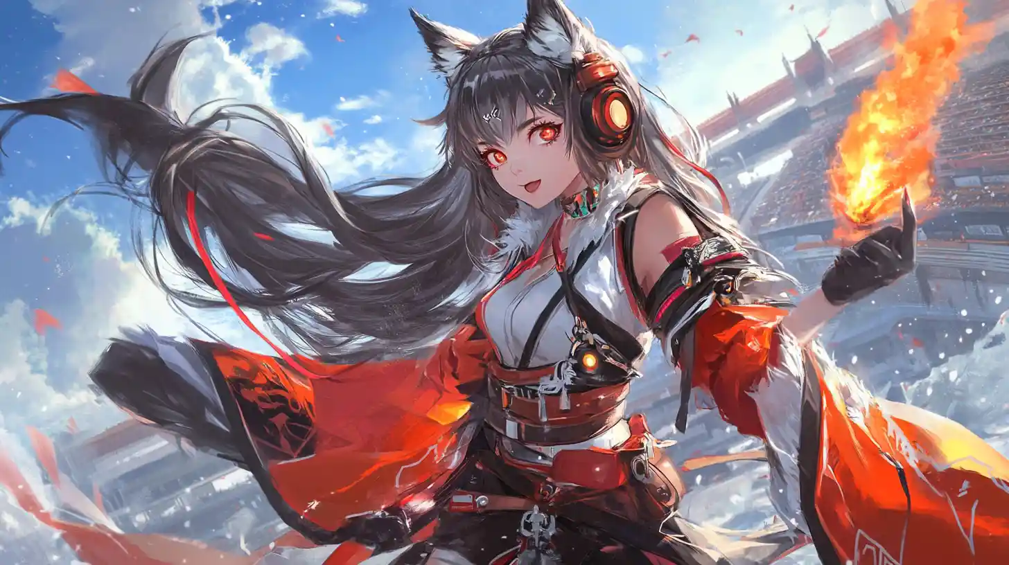 Chica de fantasía acorazada con capa y colgante de lobo