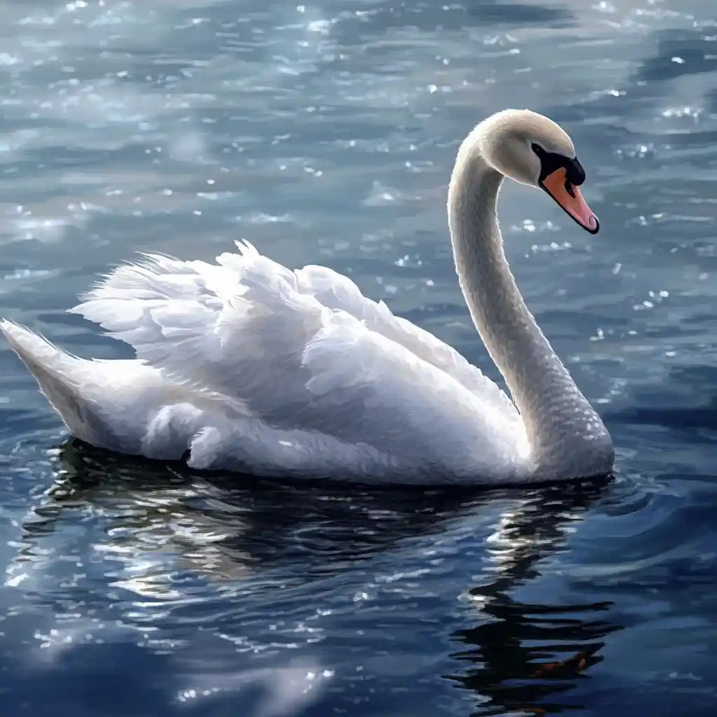 Graceful white swan with shimmering feathers on calm water