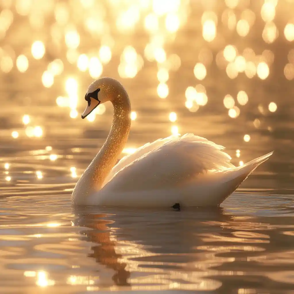 Goldener Schwan mit eleganter Haltung auf einem ruhigen See