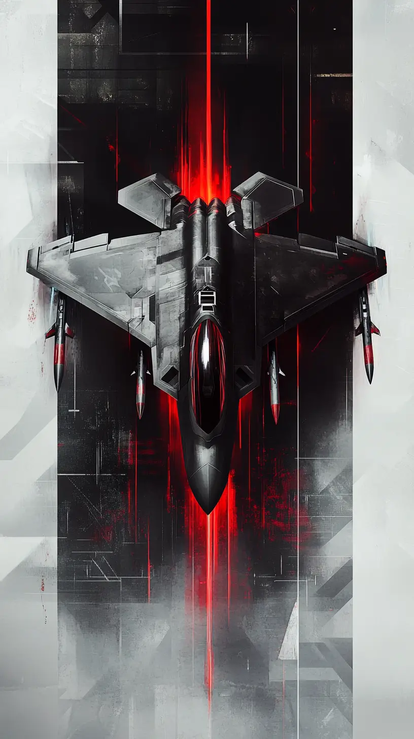 黒と赤のフォトリアルなディテールを持つF-22戦闘機
