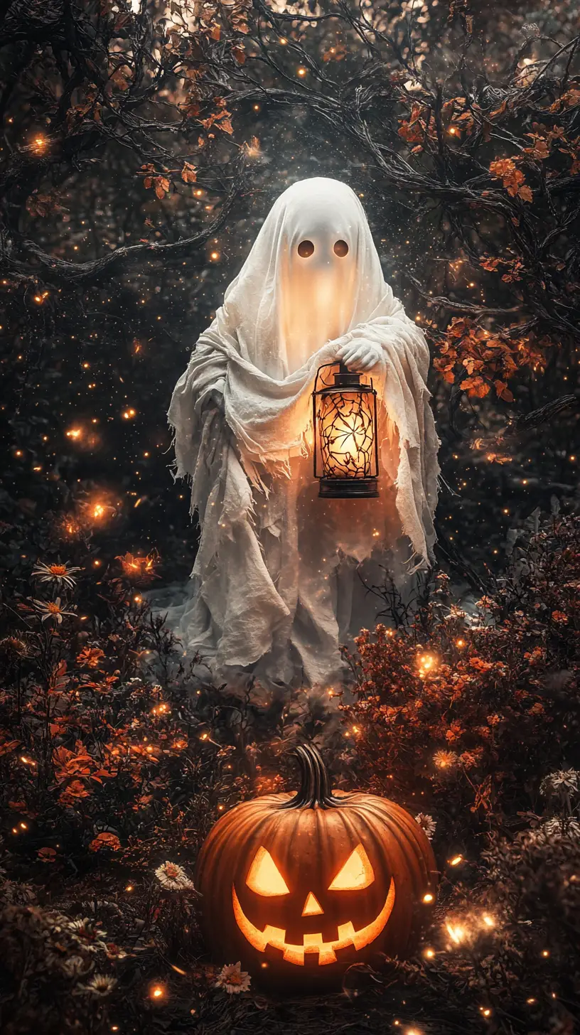 魔幻萬聖節森林中的提燈幽靈