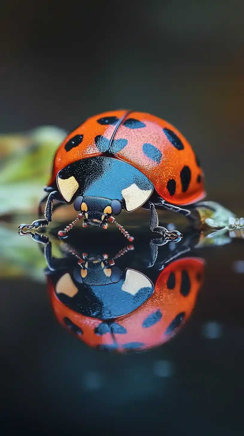 Illusione surreale di coccinella macro con molteplici immagini fuse
