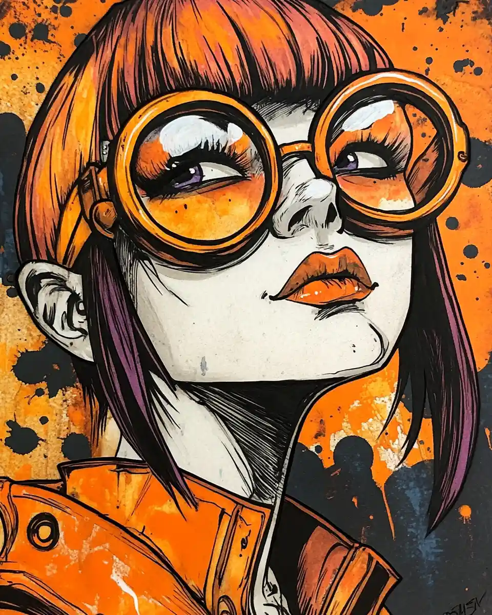 Ritratto di ragazza steampunk in stile disegno a inchiostro