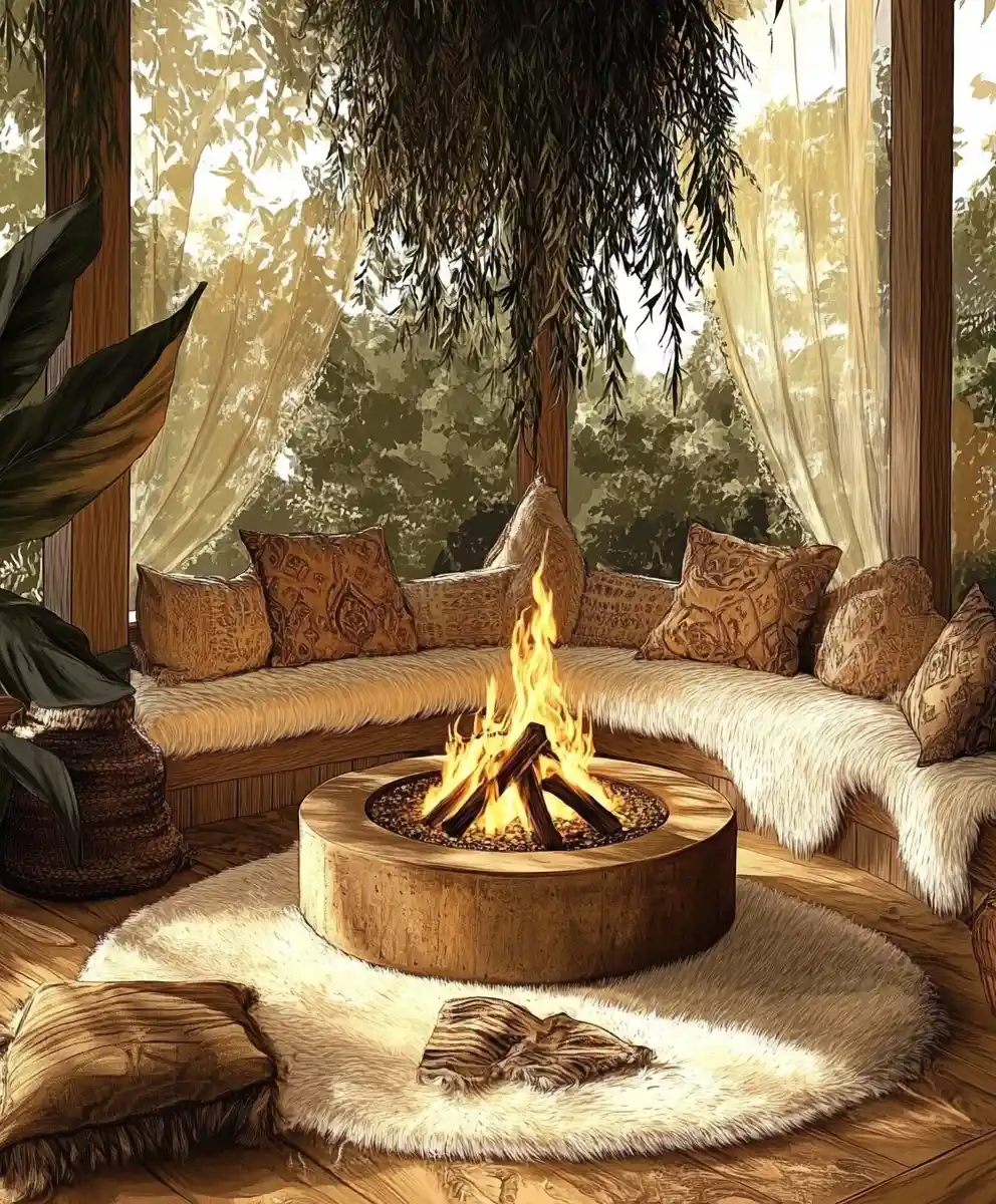 Cozy Exotic Firepit Drawing In A Stylish Living Room