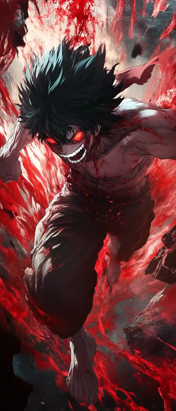 Eroe anime che sprigiona un potere terrificante in battaglia