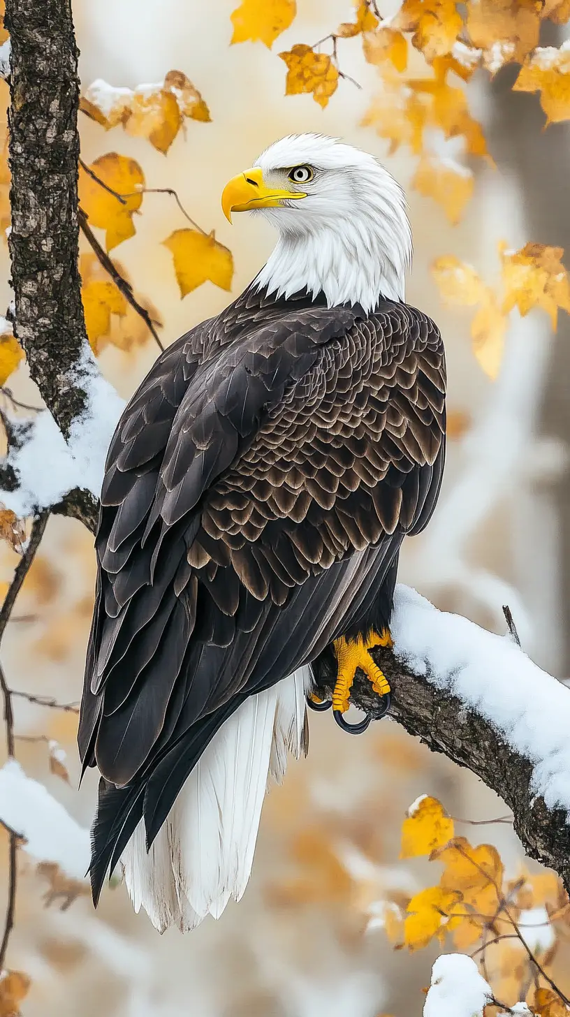 Weißkopfseeadler auf verschneitem Ast in sanfter Aquarellszene