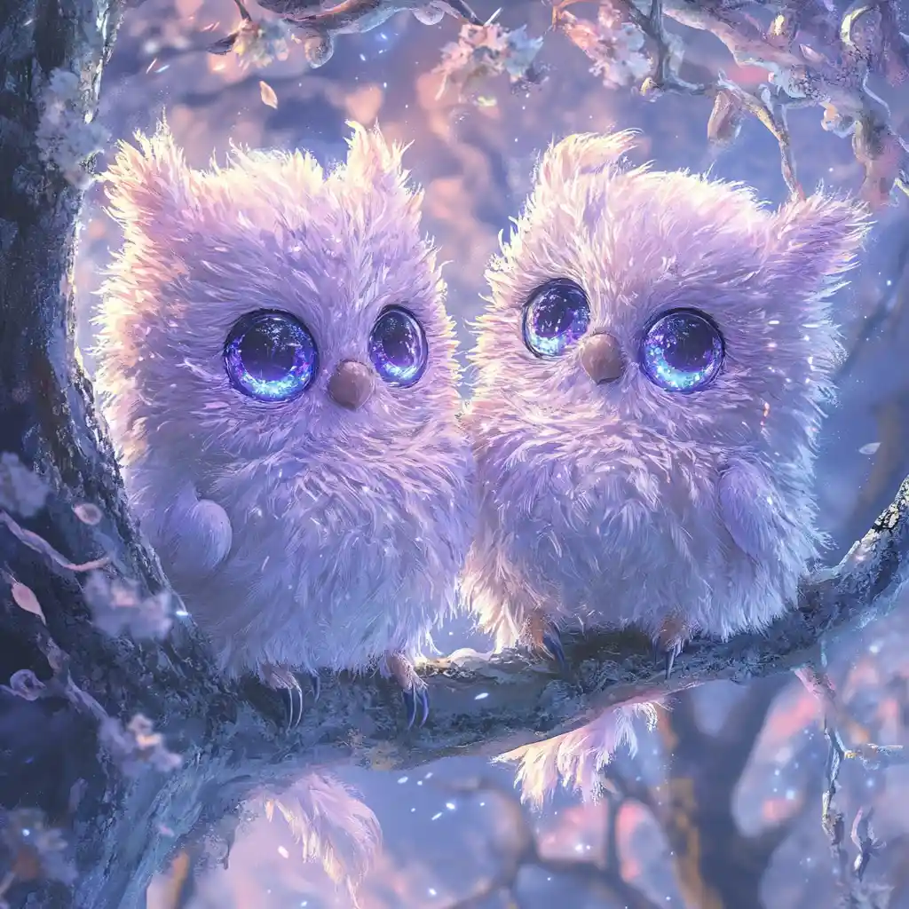 Zwei Spielzeugwesen, die sich küssen, während sie auf einem Baum sitzen