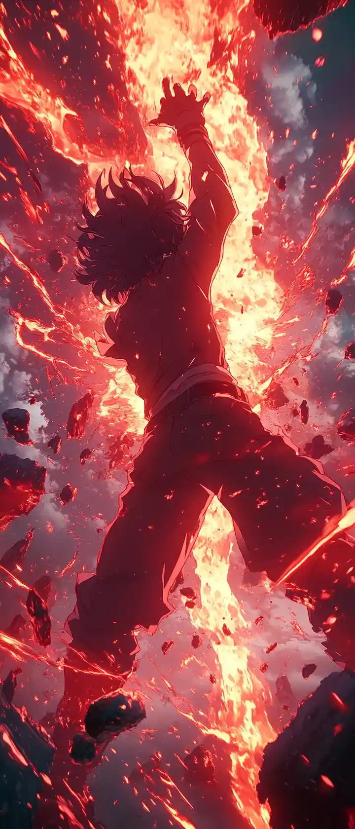Anime-Krieger entfesselt seine Kraft mit leuchtend roter Aura