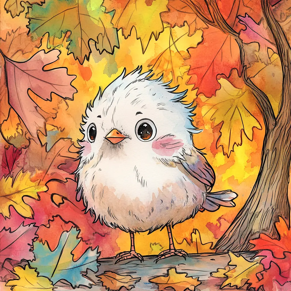 Niedlicher Aquarellspatz auf Zweig im herbstlichen Baum