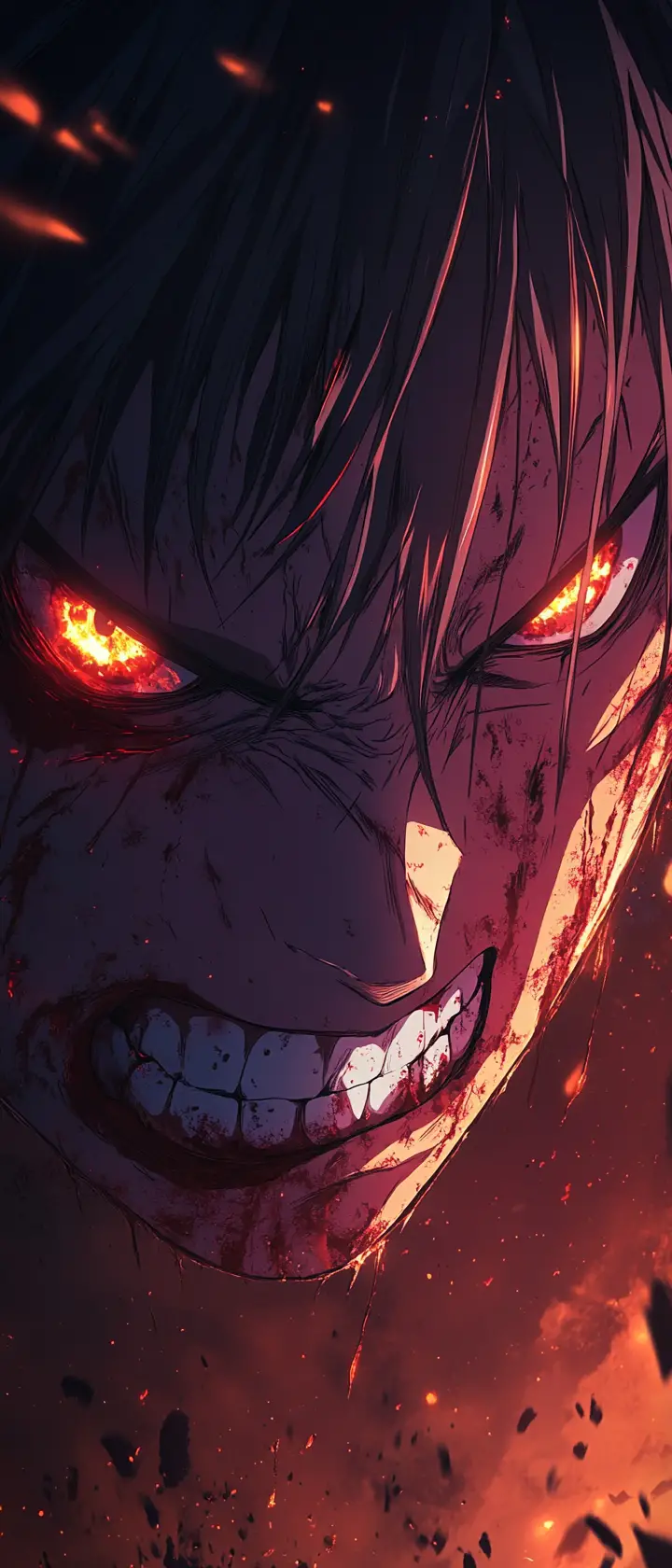 Anime close up of furious woman with burning eyes
