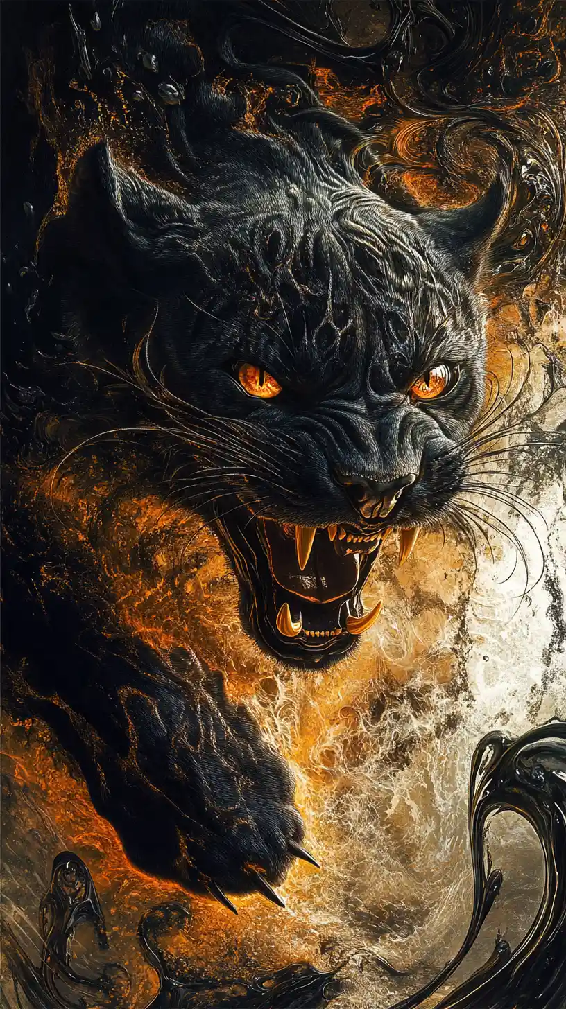 Surrealer Panther, der aus einem dunklen, verdrehten Abgrund auftaucht