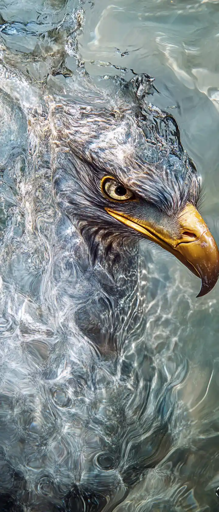 Adler aus fließendem klarem Wasser über Meereswellen
