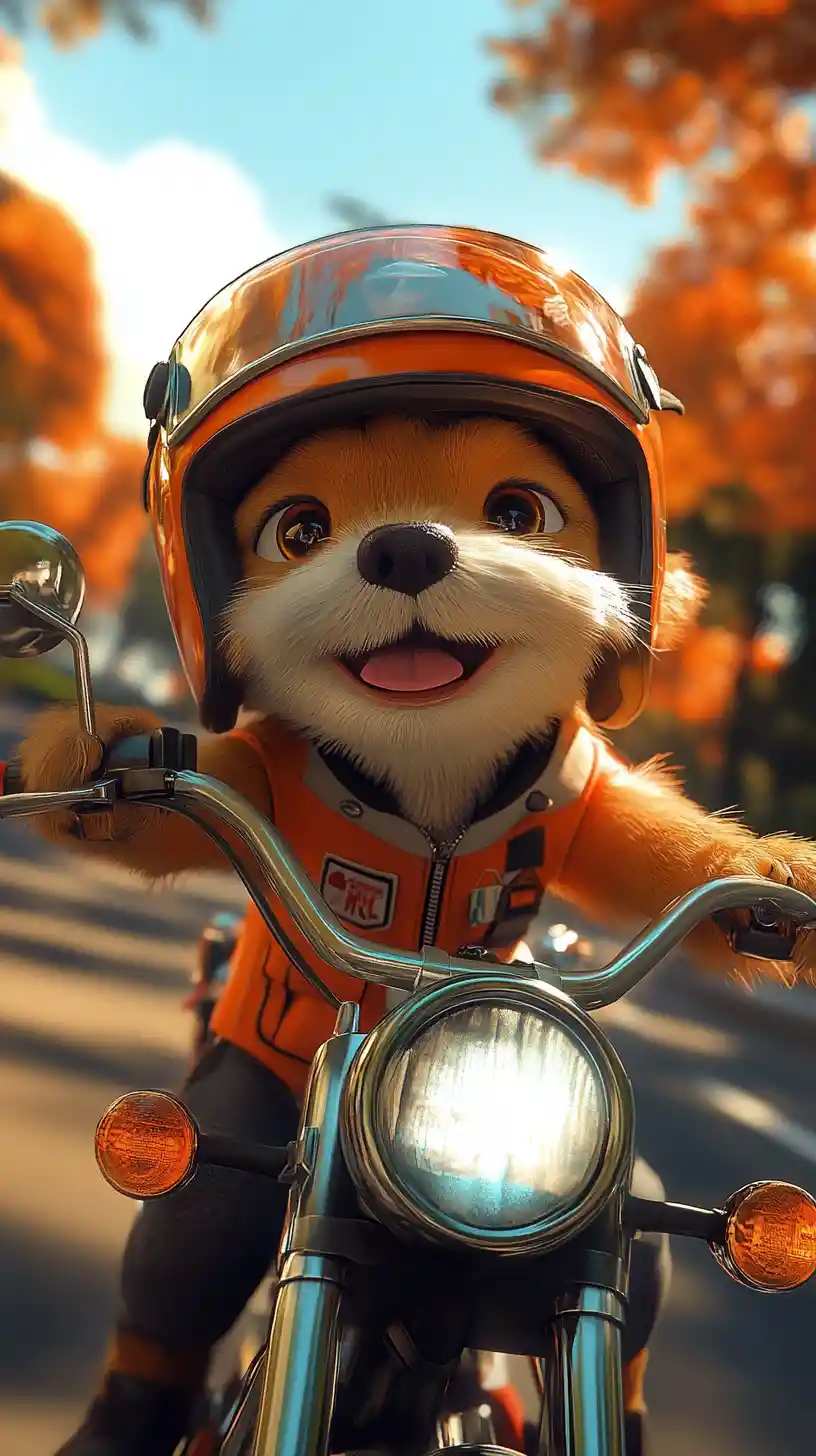 Cucciolo carino in moto in stile Pixar
