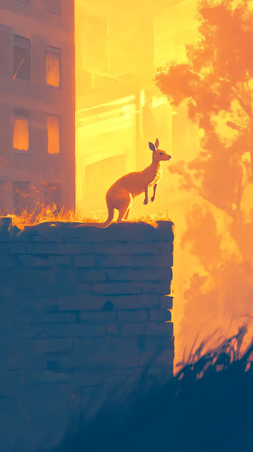 Buff kangaroo in a frightening digital apartment scene