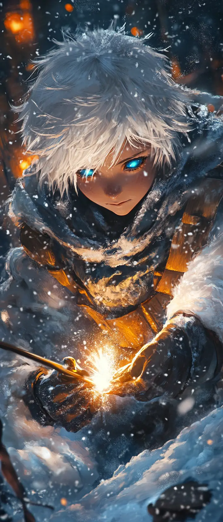 Anime-Eisbärenjunge schmiedet ein leuchtendes Amulett
