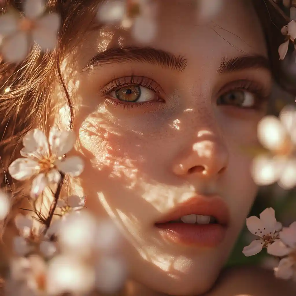 Ritratto ravvicinato e sognante di una ragazza con fiori primaverili
