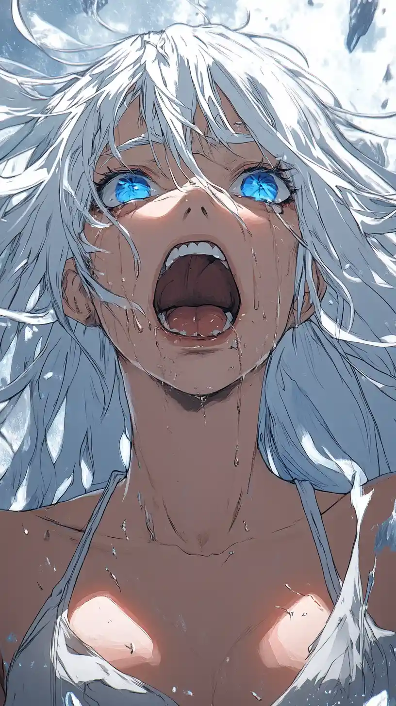 銀髪で苦悩のまなざしを持つ嵐の女神アニメ