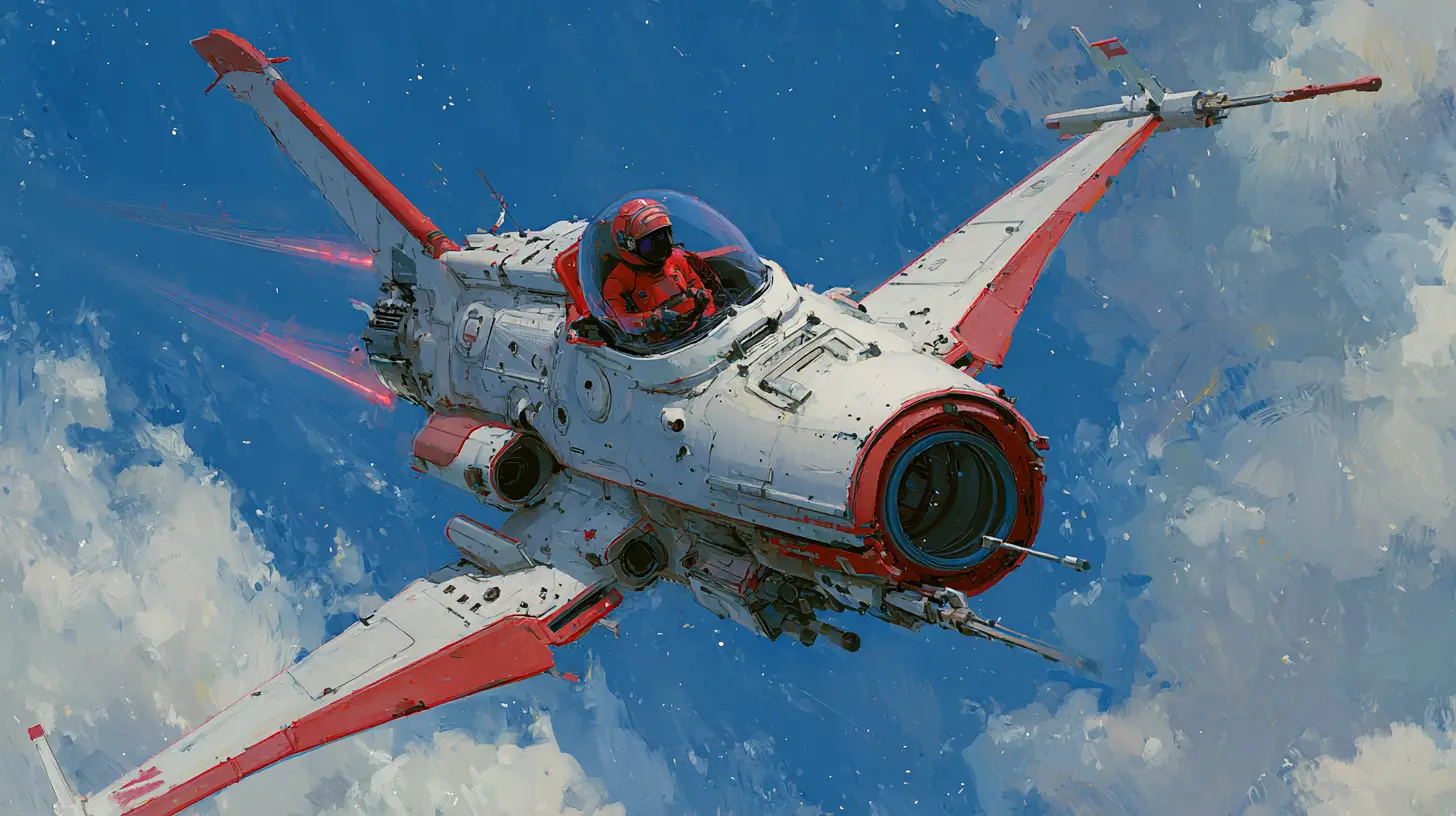 White spaceship racing through outer space with neon fire