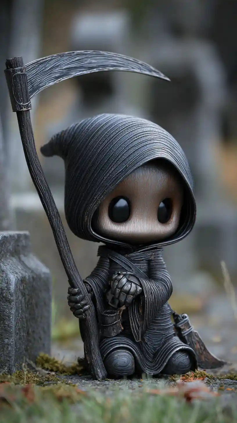 Dolce mietitore chibi in una scena dettagliata del cimitero